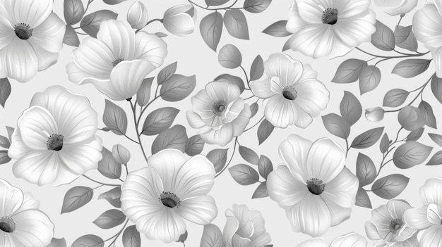 Fondo gráfico moderno con patrón floral en embalaje de papel tapiz de Appliques blanco y gris