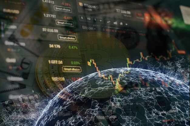 Fondo de gráfico de negocio en un monitor que incluye market analyze. gráficos de barras, diagramas, cifras financieras. gráfico de forex.