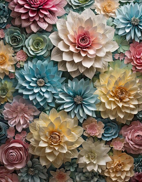 Fondo de grandes flores de papel flores coloridas hechas a mano