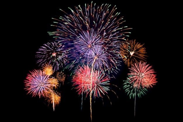 Foto fondo de grandes fuegos artificiales para la celebración de año nuevo o evento especial de vacaciones de la nación