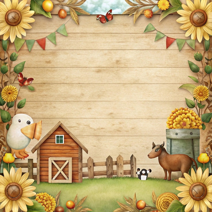 Foto fondo de granja rústica con valla de madera y animales
