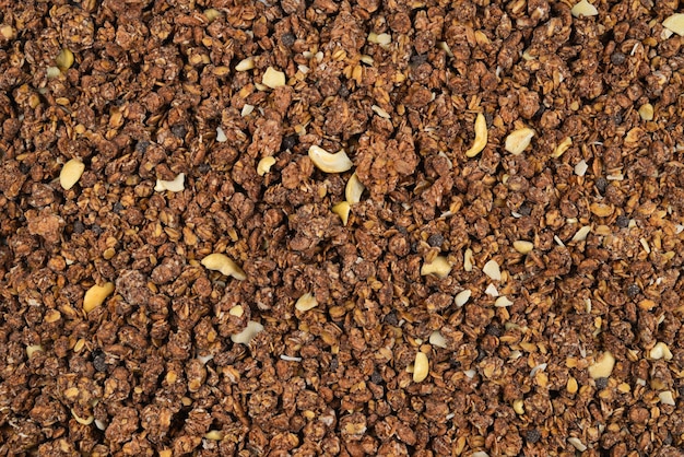 Fondo de granola de chocolate.