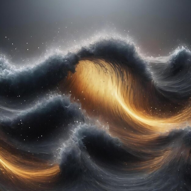Fondo gris abstracto digital con partículas y áreas de ondas brillantes