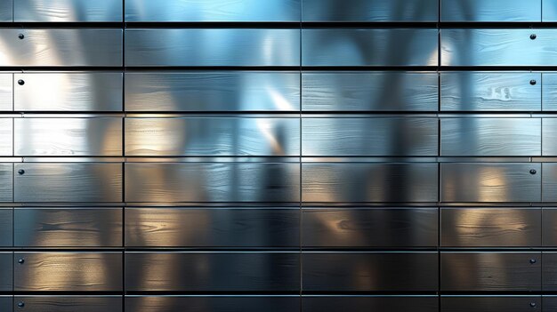 Un fondo gris con rayas horizontales volumétricas en diferentes iluminaciones En la parte superior una textura de persiana de rodillo gris con una apariencia uniforme