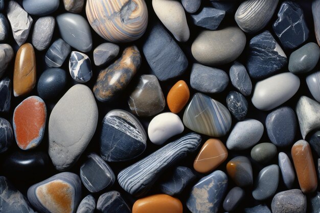 Fondo de guijarros coloridos Vista de cerca de las piedras marinas