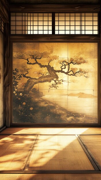 Un fondo de habitación japonesa vintage con una habitación tradicional de estilo japonés de alta clase.