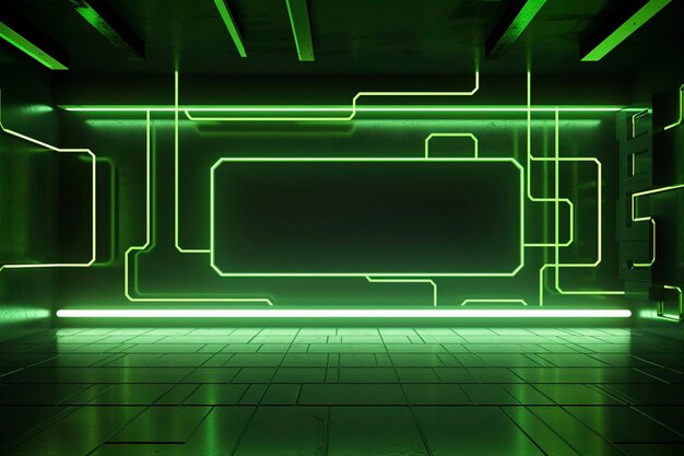 Foto un fondo de habitación verde de neón futurista con iluminación dinámica