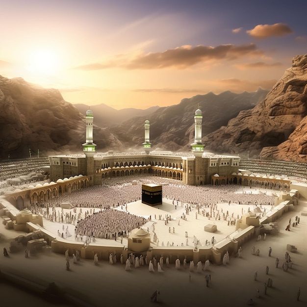 Fondo de Hajj y Eid con el ícono de Kaaba