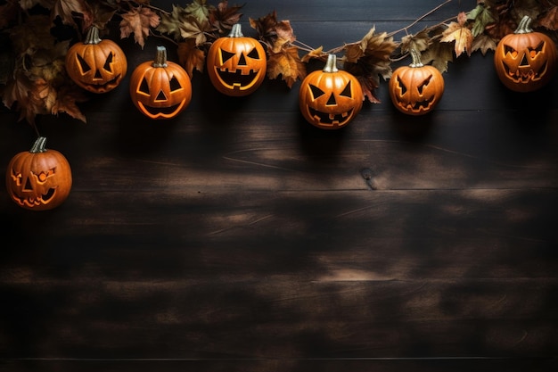 Fondo de Halloween con calabazas como marco IA generativa
