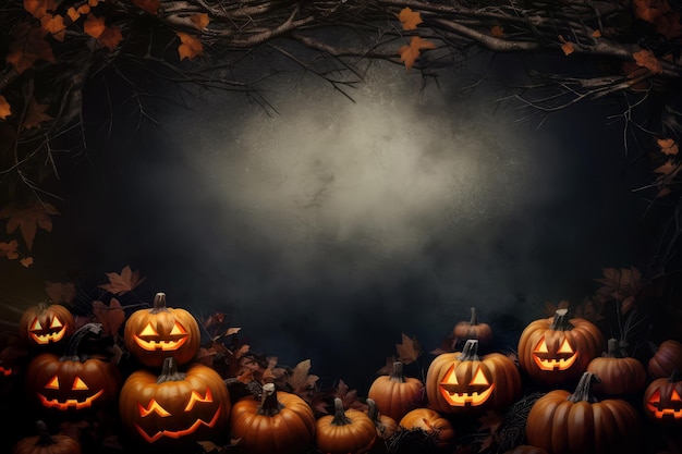 Fondo de Halloween con calabazas en el espacio de fondo oscuro para texto