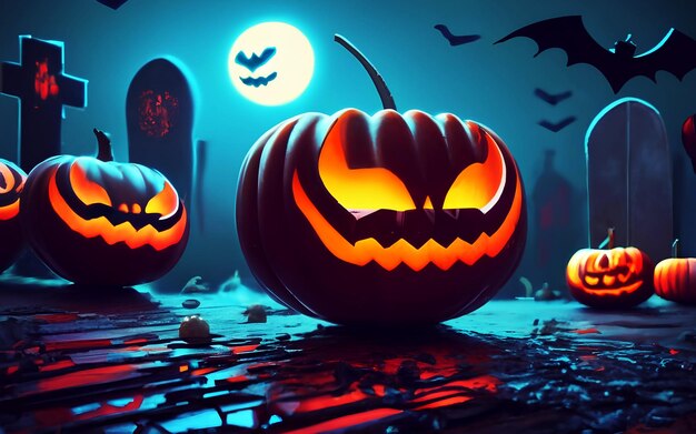 Fondo de Halloween con calabazas espeluznantes para la fiesta de niños generada por Ai