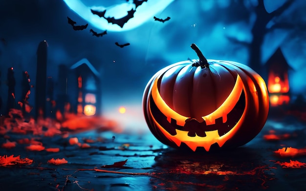 Fondo de Halloween con calabazas espeluznantes para la fiesta de niños generada por Ai