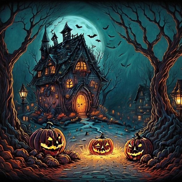 fondo de halloween con calabazas malvadas