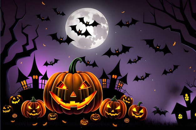 Fondo de Halloween con casa embrujada y luna AI Generative Illustration