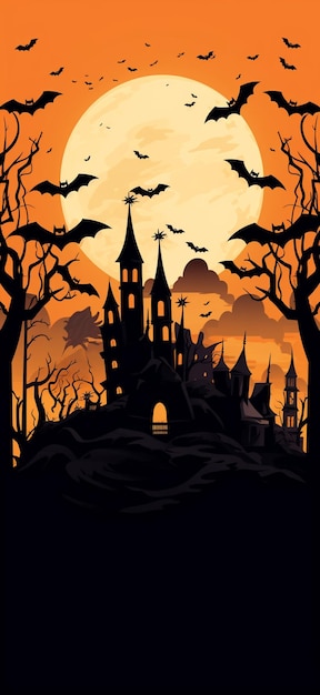 fondo de halloween con castillo y murciélagos en el cielo generativo ai