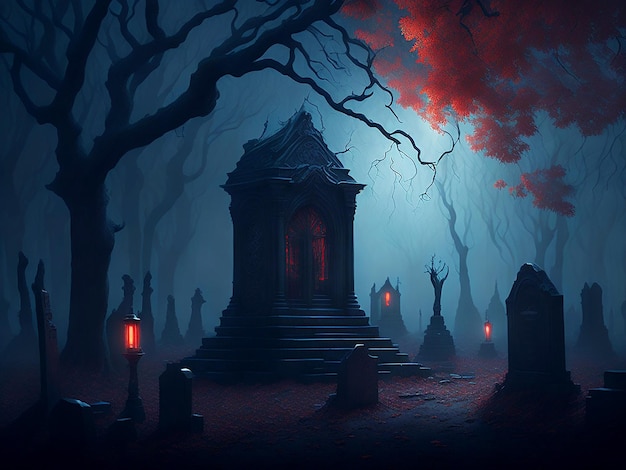 Fondo de Halloween desde el cementerio y el cementerio a la generación