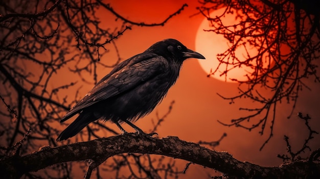 Fondo de Halloween con cuervo y luna llena ai generativo