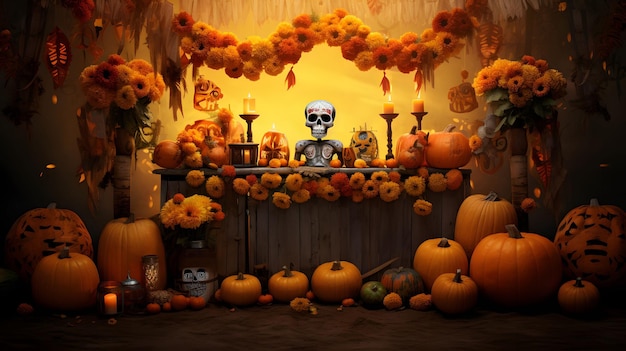 Fondo de Halloween dia de los muertos día de los muertos calavera arte papel tapiz diseño calabaza