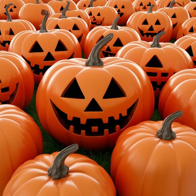 fondo de Halloween con espantosas calabazas velas en el cementerio por la noche con un fondo de castillo