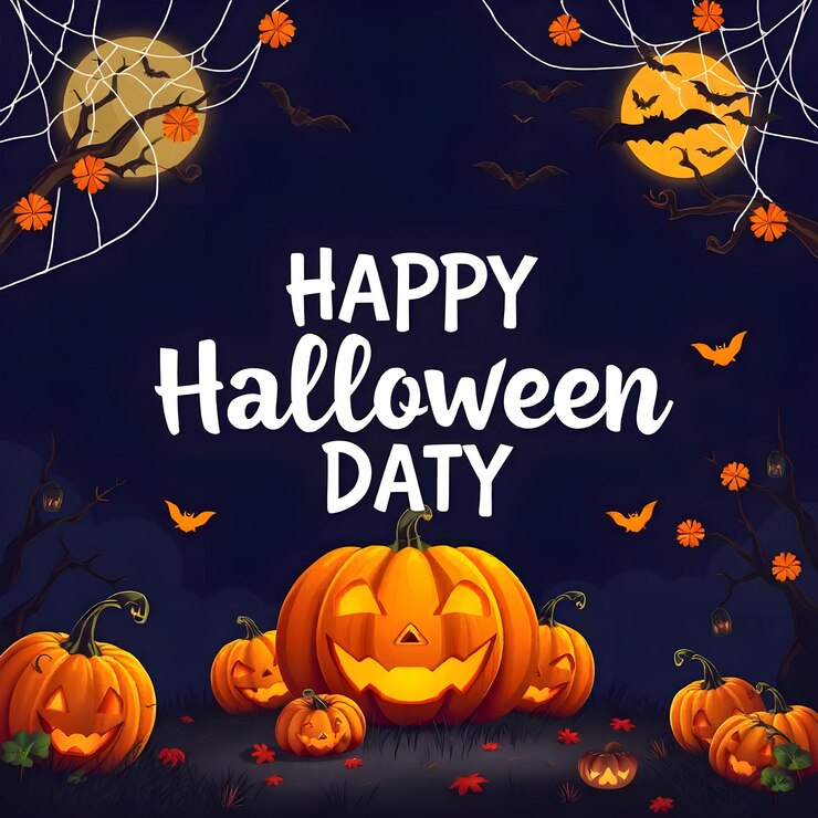 fondo de Halloween feliz día de Halloween tarjeta póster fantasma calabaza murciélago tumba de bruja castillo