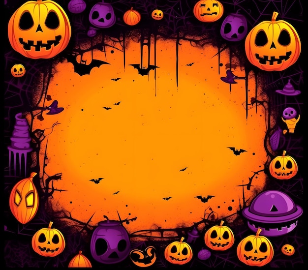 Foto fondo de halloween grunge con calabazas espeluznantes