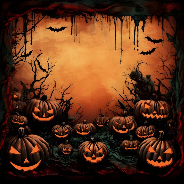 Fondo de halloween grunge con calabazas espeluznantes