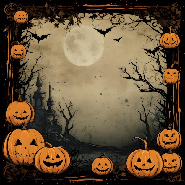 Fondo de halloween grunge con calabazas espeluznantes