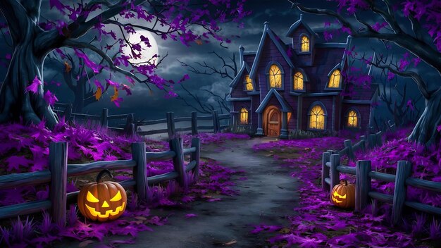 Fondo de Halloween con hojas púrpuras