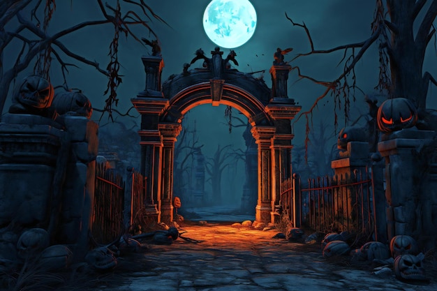 Fondo de Halloween con luna llena y casa embrujada