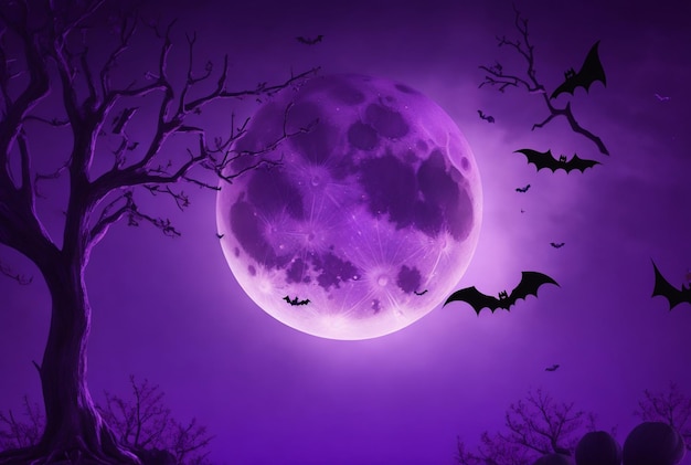 fondo de halloween con una luna morada