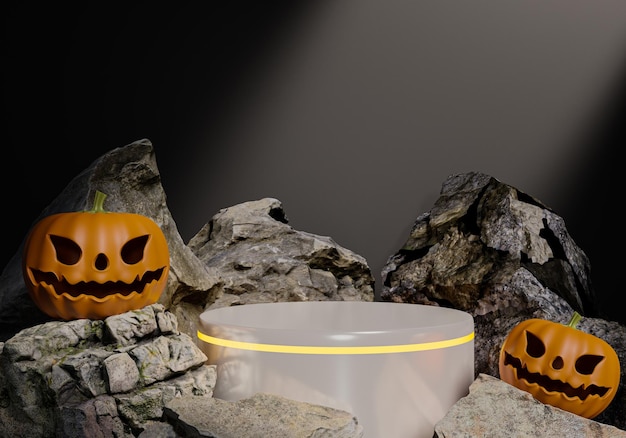 Fondo de Halloween con podio Espacio de copia del festival de Halloween para presentación 3D Render Ilustración 3D