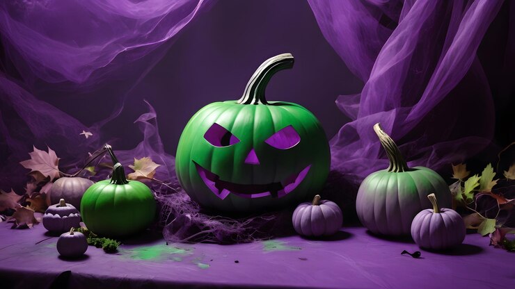 Fondo de Halloween con telas de araña murciélagos calabazas diseños estacionales espeluznantes y festivos para invitaciones