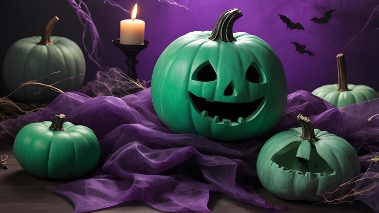 Fondo de Halloween con telas de araña murciélagos calabazas diseños estacionales espeluznantes y festivos para invitaciones