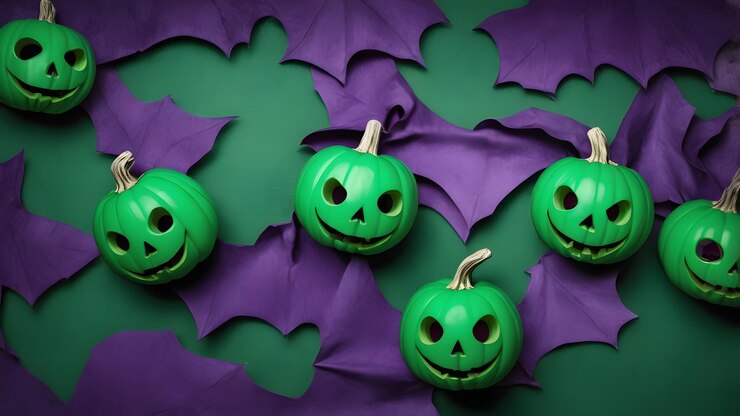 Fondo de Halloween con telas de araña murciélagos calabazas diseños estacionales espeluznantes y festivos para invitaciones