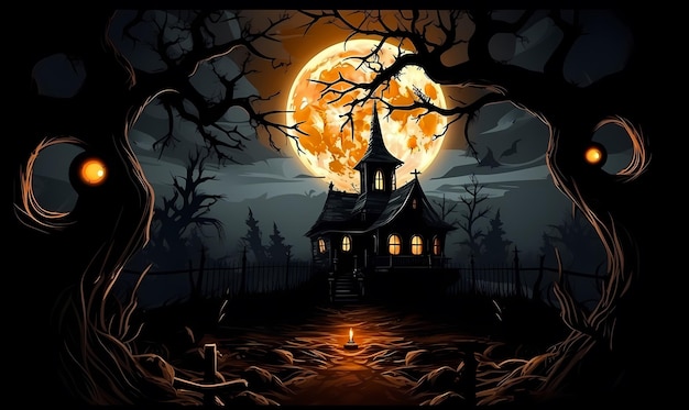 Fondo de Halloween con tumbas árboles murciélagos lápidas gravey generado ai