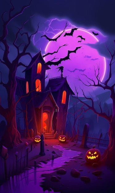 Fondo de Halloween con tumbas árboles murciélagos lápidas gravey generado ai