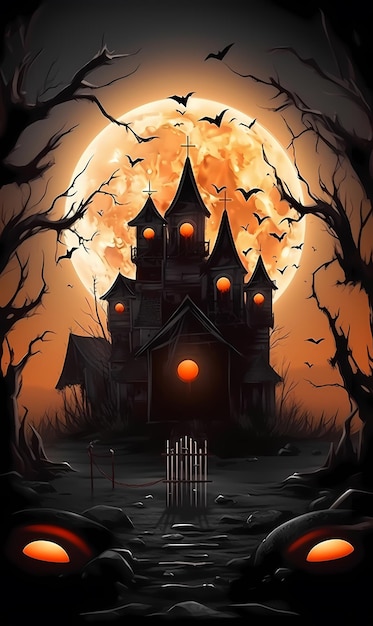 Fondo de Halloween con tumbas árboles murciélagos lápidas gravey generado ai