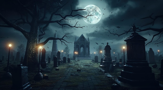 El fondo de Halloween con viejas lápidas de cementerio espeluznante