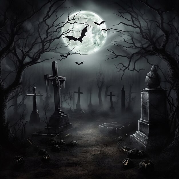 fondo de halloween con viejo cementerio podio espeluznante