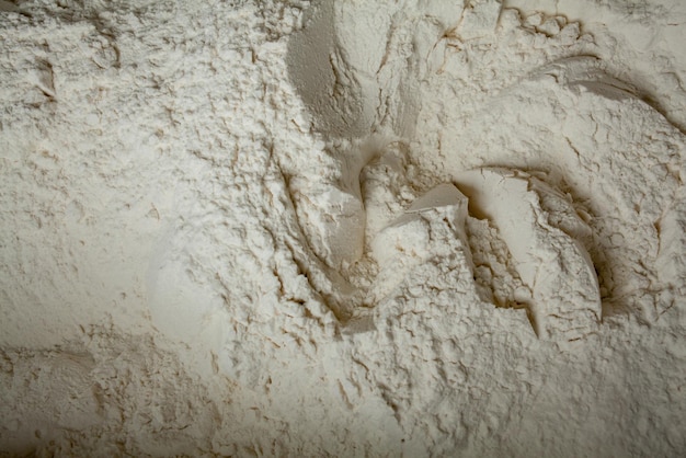 fondo de harina Textura de harina blanca lista para cocinar Un montón de harina sobre un fondo blanco