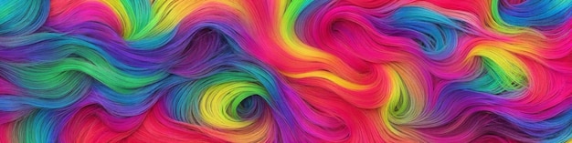Fondo hecho de mechones de cabello colorido Banner horizontal de hilos de colores IA generativa