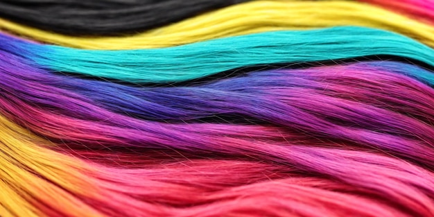Fondo hecho de mechones de cabello colorido Ilustración de hilos de colores IA generativa