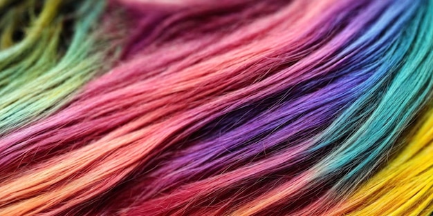 Fondo hecho de mechones de cabello colorido Ilustración de hilos de colores IA generativa