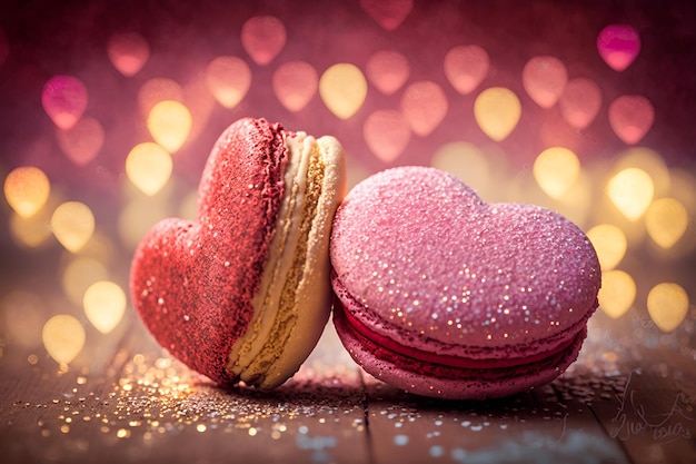 Fondo hermoso del bokeh del macaron de la forma del corazón