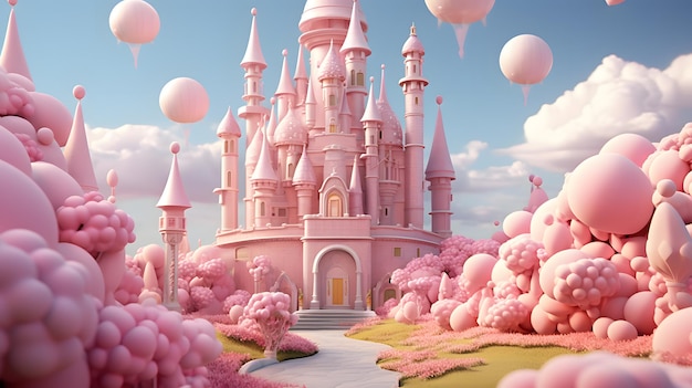 Fondo hermoso y minimalista del mundo de barbie dulce de fantasía en un país de las maravillas de Candyland