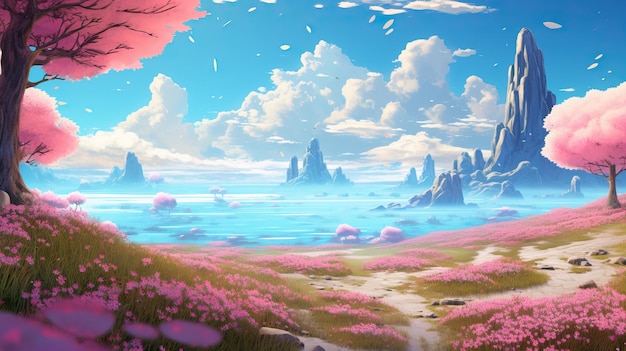 Fondo hermoso del paisaje del anime de la fantasía