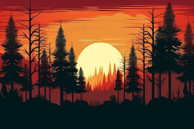 Foto fondo de hermoso paisaje de puesta de sol en el bosque vector gratis ai generativa