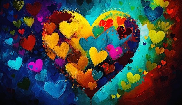 Fondo de hermosos corazones de colores en pintura al óleo día de la madre día de San Valentín