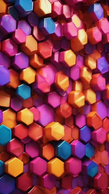 Fondo hexagonal abstracto con efecto de profundidad de campo ilustración 3D un gran número de multicolo