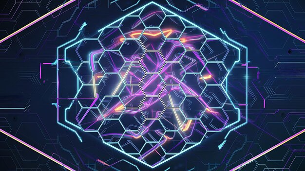 Fondo hexagonal abstracto y futurista con efecto de neón colorido y brillante Fondo de tecnología moderna